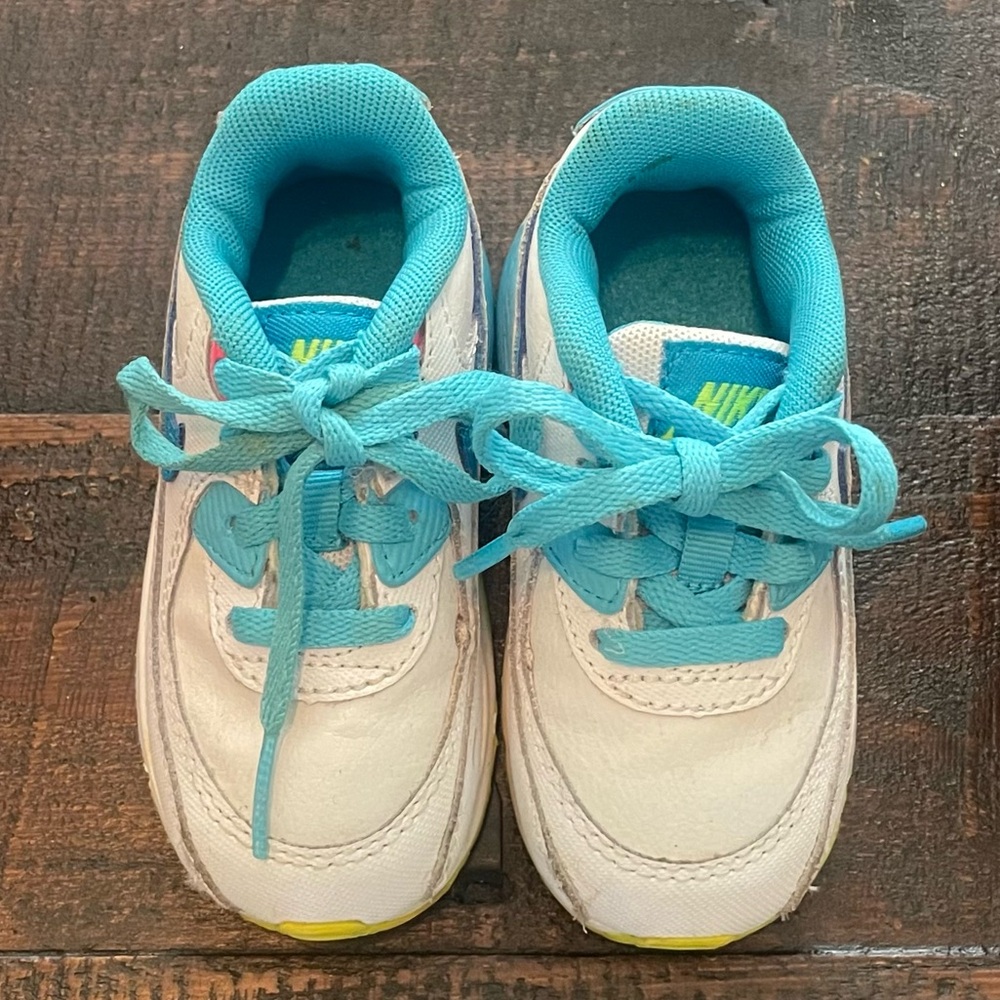 Kids Nike White and Blue Classic Sneakers